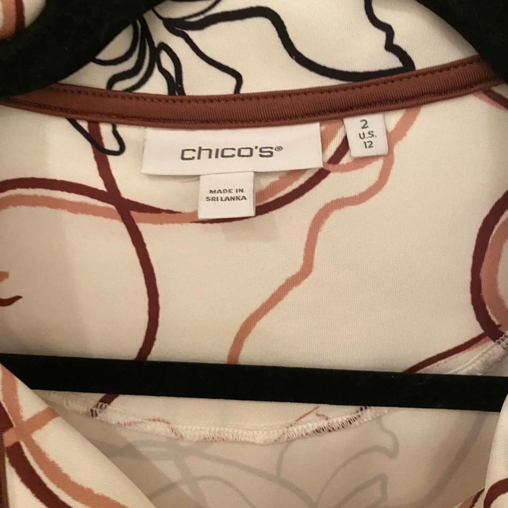 Chico's White and Brown Floral Long Sleeve Quarter Zip - Picture 2 of 2